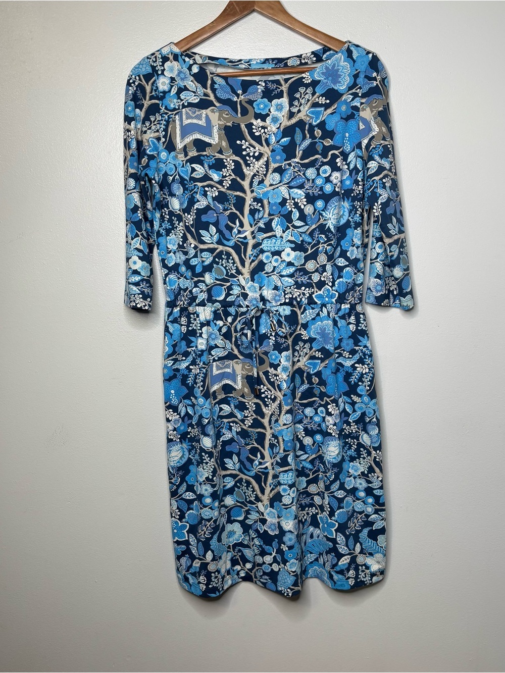 J. McLaughlin Marianne Dress Floral Sucre Blossom with elephants Blue Grey large